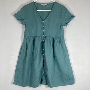 Madewell Mini Dress Babydoll Womens XS Green Alexandra Button Front Cottagecore